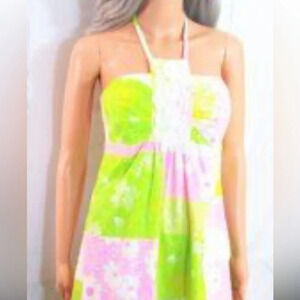 Lilly Pulitzer A-line, Tie neck, Lace chest accents sz 2. Empire waist, side zip